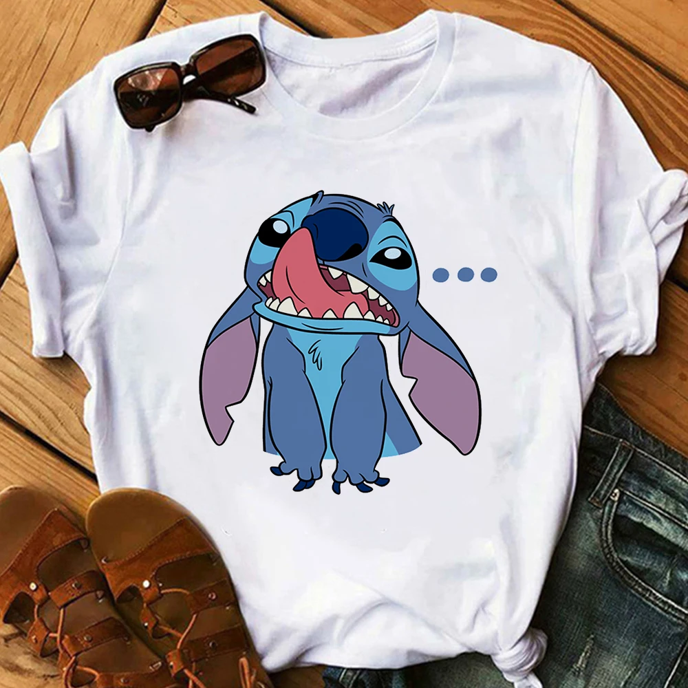 

Disney Teens Girls Tshirts Cute Stitch Printed Women Tops Lilo & Stitch Ropa Mujer Popular Short Sleeve T-shirt White Oversize