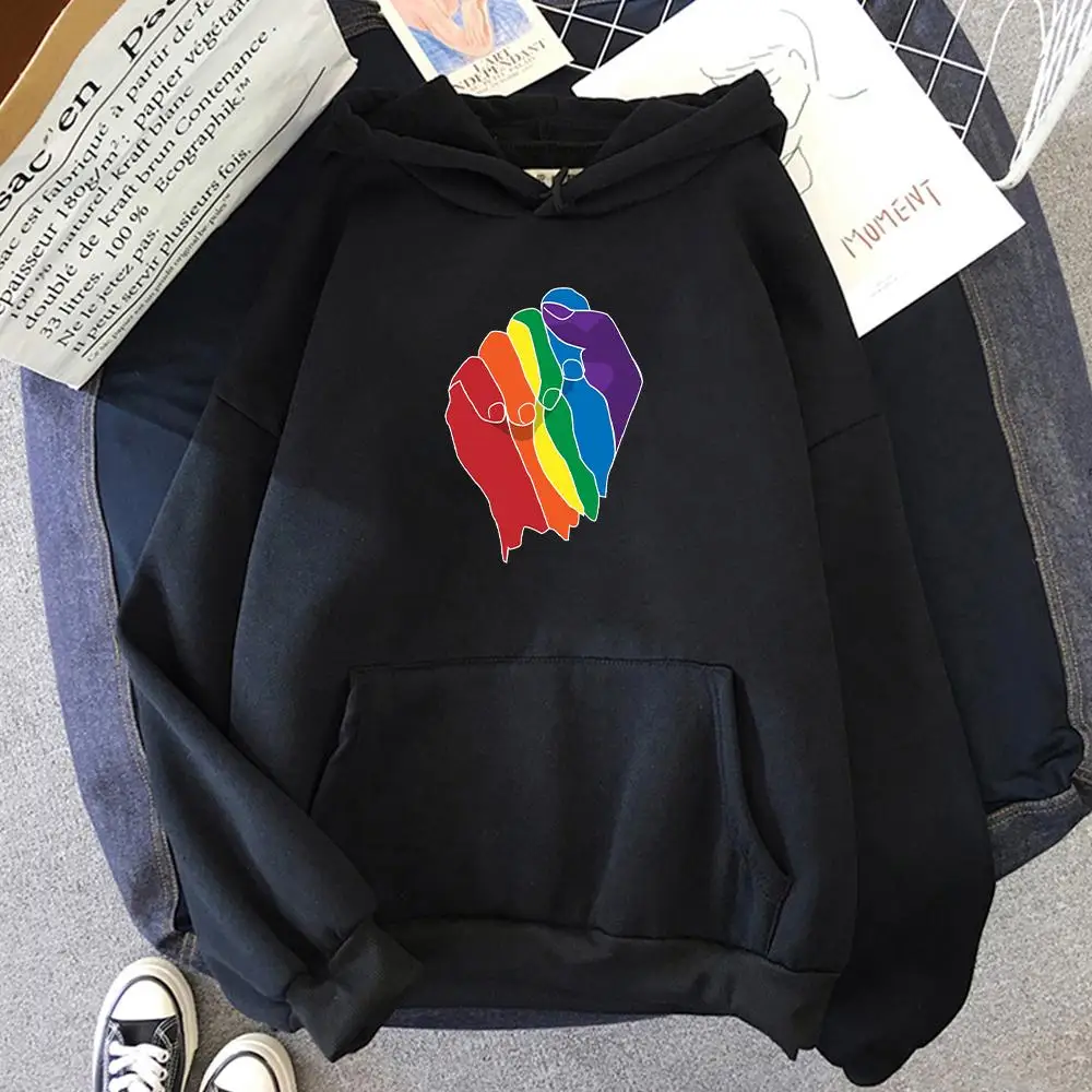 

Rainbow Fist Print Hoodie Sweatshirts Women Spring Korean Style Casual Harajuku Hoodies Oversized crewneck Kawaii Clothes