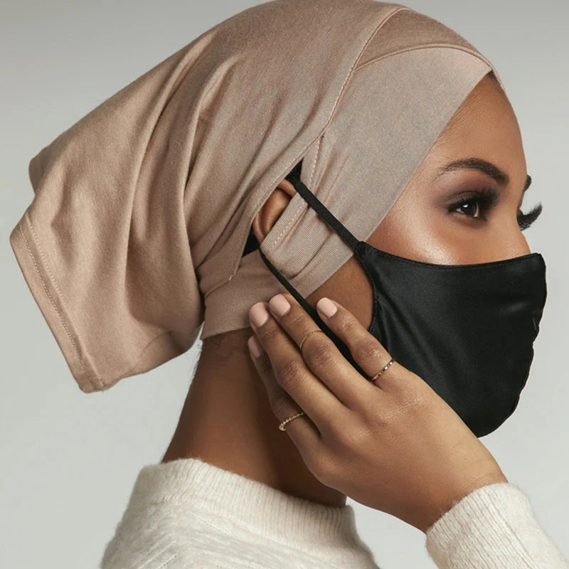 

Women Forehead Cross Bandana Breathable Ethnic Hat Baotou Cap Fashion Muslim Hijab Hat Solid Color Turban Hat With Pierced Ears
