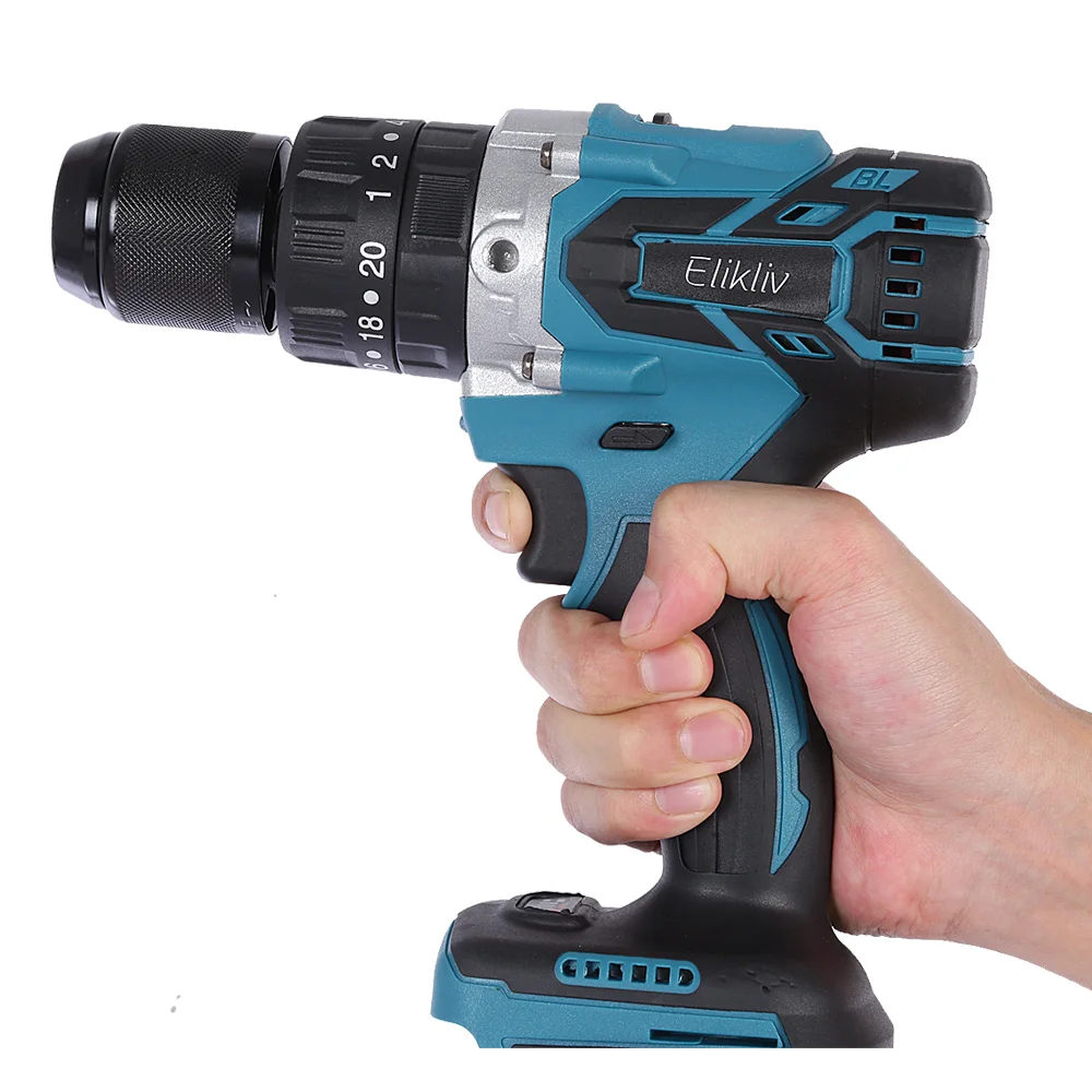 18V Brushless Electric Impact Drill 13mm Cordless Electric Hammer Drill 3 in 1 Electric Screw Driver Power Tool for Makita