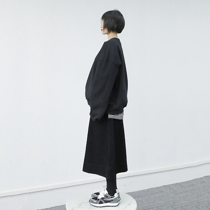 

[EAM] Big Pockets Corduroy Black Thick High Elastic Waist Half-body Skirt Women Fashion Tide New Spring Autumn 2021 1DD4724