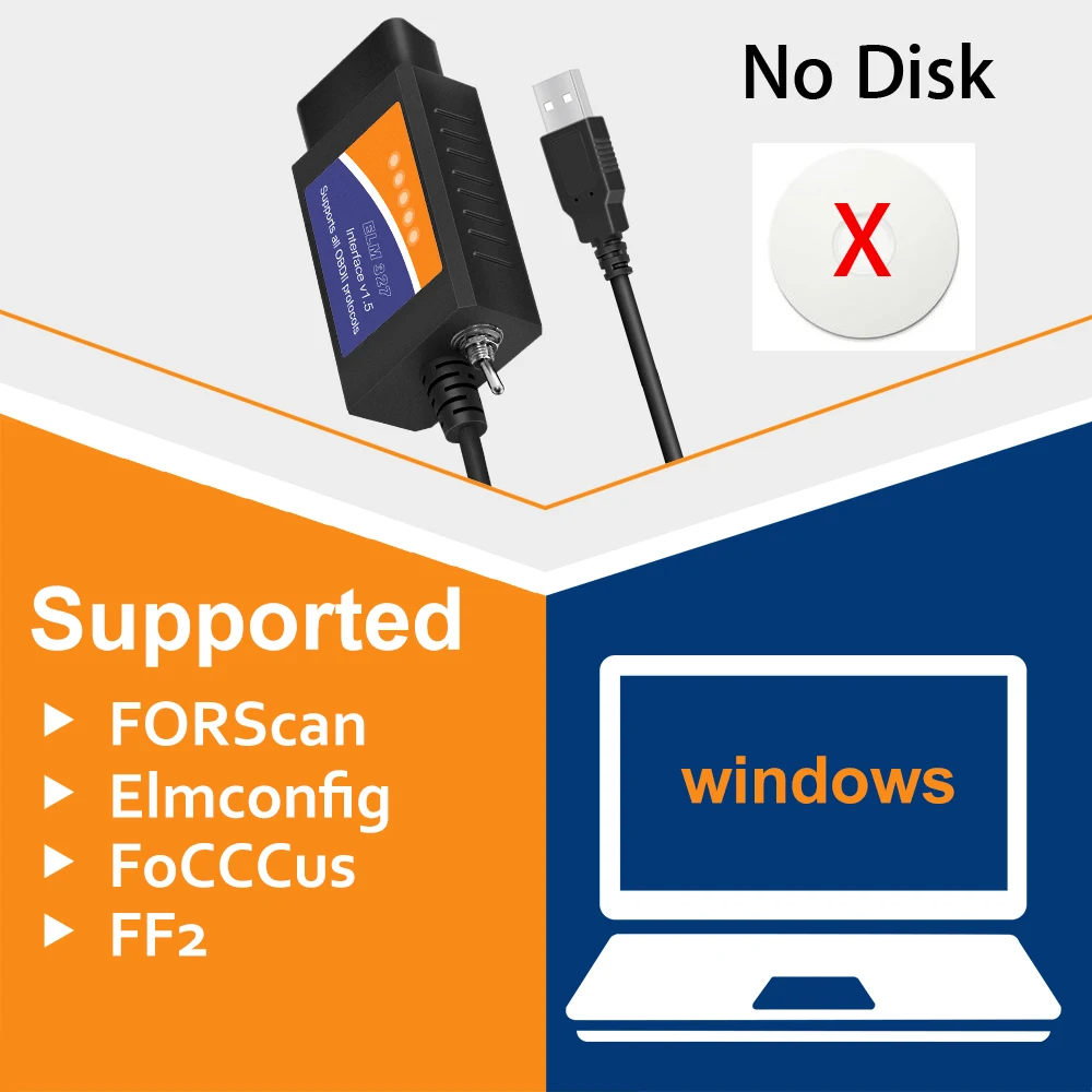ELM 327 V1.5 USB переключатель ELM327 для Ford Forscan elmконфигурационный считыватель кодов