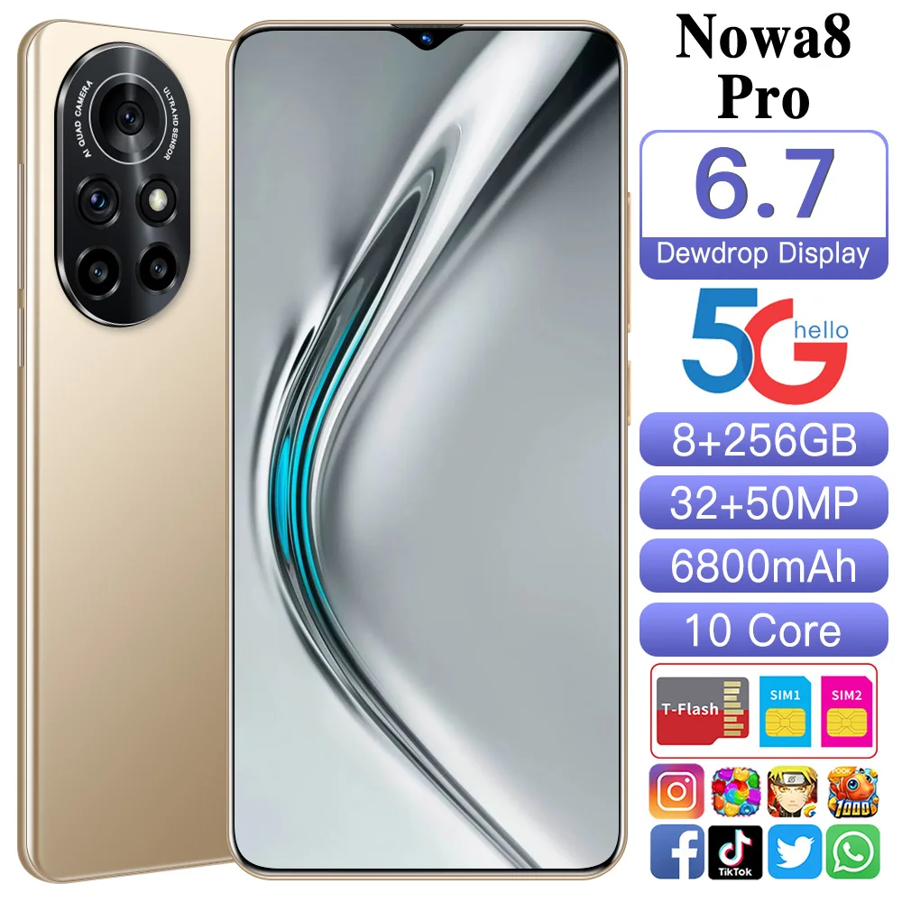 global version nowa8 pro 6 0 inch 8gb ram 256gb 512gb rom 6800mah smartphones 1632mp 10 core 4g 5g mtk6889 cell mobile phone free global shipping