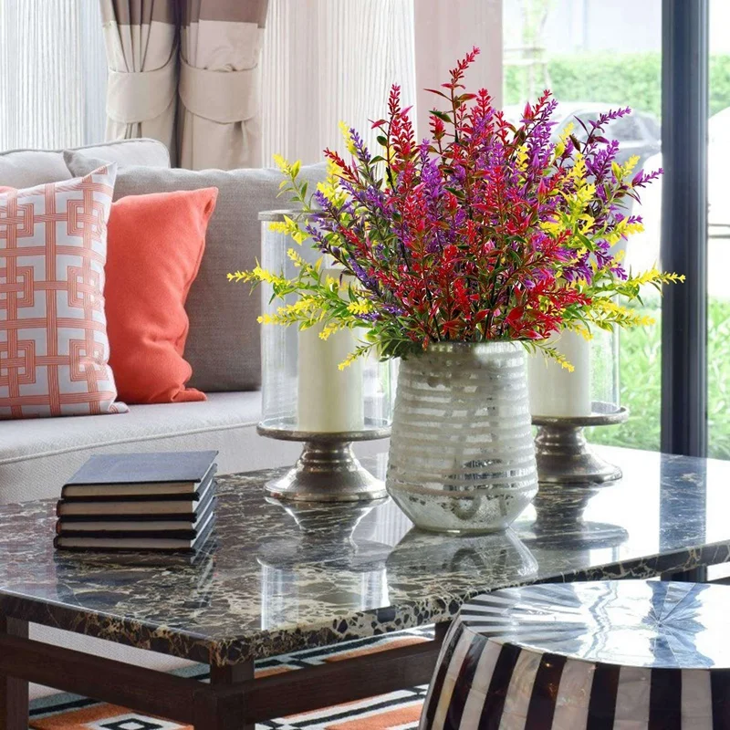 

2021 Artificial Lavender Outdoor Uv Resistant Flowers Plastic Fake Flowers Plants, Artificial Flowers Faux Plants for Outdoor