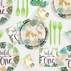 Набор QIFU Jungle посуда в виде животных, декор для детского дня рождения, зеленый лес, декор для тематической вечеринки в джунглях, сафари