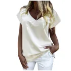 Блузка женская с рукавом летучая мышь, свободная Милая Модная рубашка с коротким рукавом, повседневный топ с V-образным вырезом, большие размеры, 2021