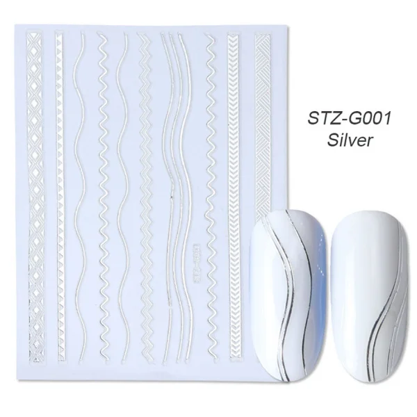 STZ-G001 Silver 1 шт Чередование ленты для ногтей наклейки золотого и серебряного цвета 3D украшения ногтей обертывания наклейки для ногтей полоски LASTZG001-013-2 - Цвет: STZ-G001 Silver