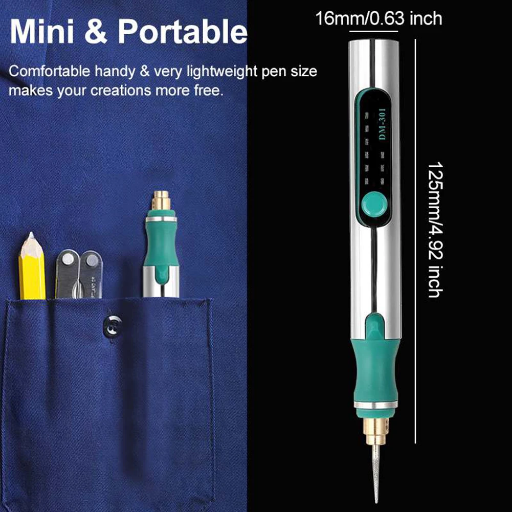 

3 Speed Adjustable Cordless Electric Engraving Pen USB Mini Grinder Rotary Tool DIY Handheld Polishing Tool With Drill Bits Tool
