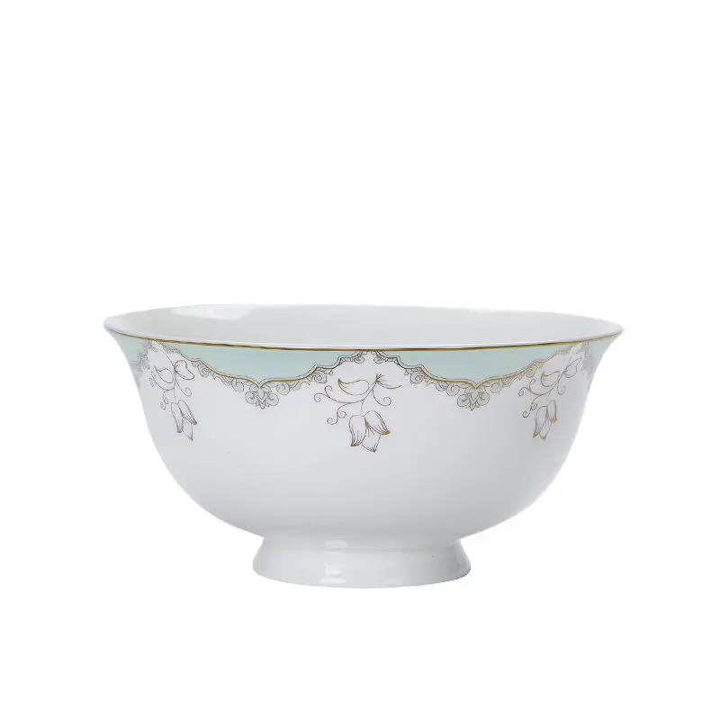 Chinese Round Applique Bowls and Dishes Jingdezhen Ceramic Tableware Bone China Rice Bowl Ramen Noodles Soup Serving
