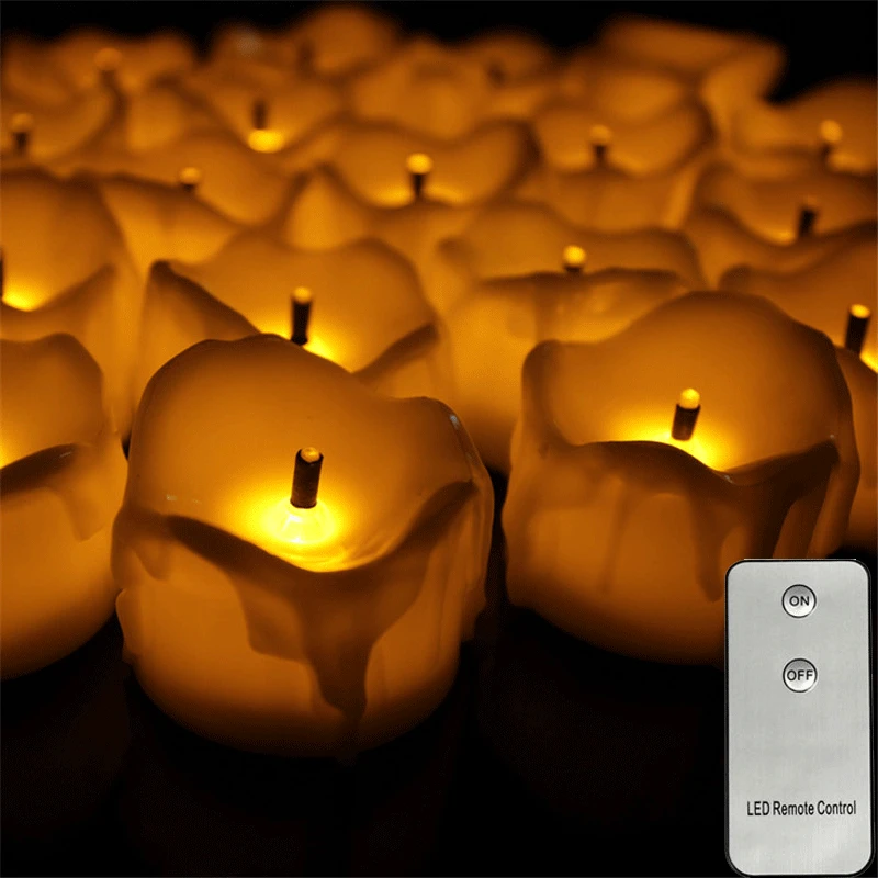 Pack of 12 or 24 Remote Control Flameless Electronic Candle Light,Battery Operated Fake Tealights For Wedding Window Decoration