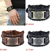 2021 viking rune round leather bracelet mens bracelet new fashion metal accessories viking jewelry
