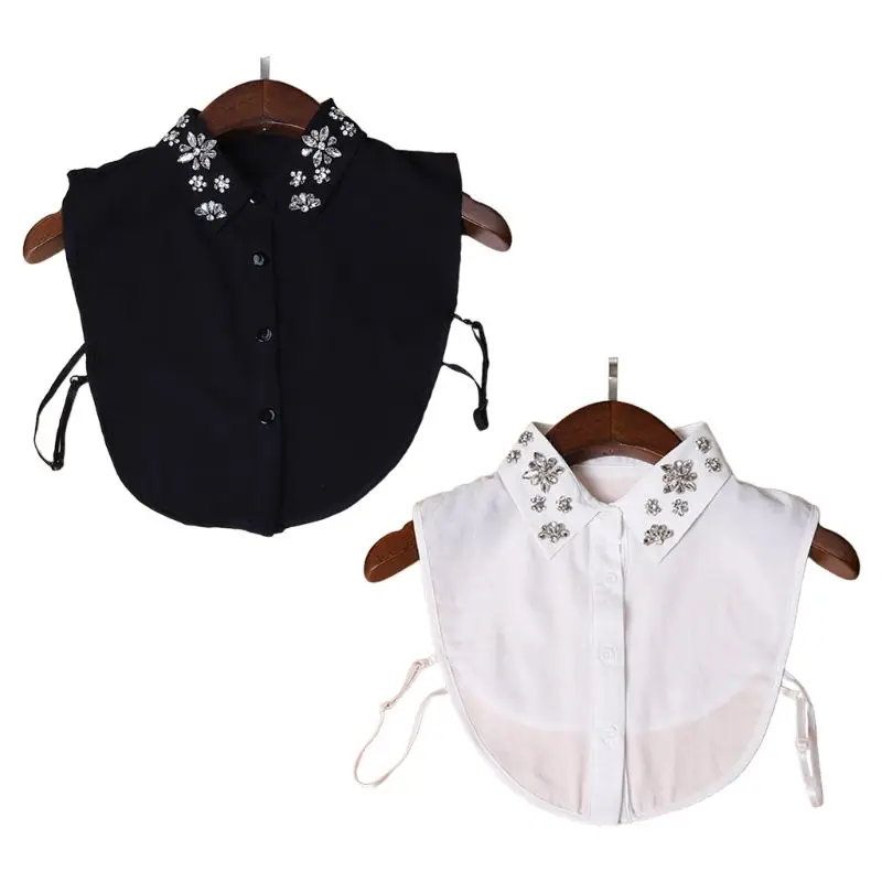 

Womens Chiffon Jewelry Fake Collar Crystal Rhinestone Flower Lapel Half Tops L4ME