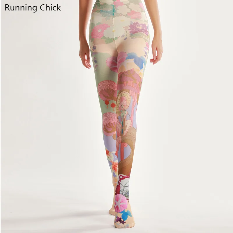 Японо-Стиль элемент цифровой колготки с принтом прозрачные цветные носки лот