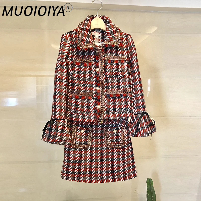 

Skirt Suits Women Runway Luxury Designers Elegant Office Ladies Formal Tweed Blazer Jacket Coat Mini Skirt 2 Piece Sets Winter