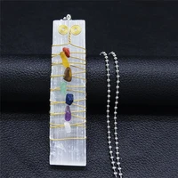 7 chakra yoga white crystal stainless%c2%a0steel charm%c2%a0necklaces women silver color big long necklace jewelry bijoux femme%c2%a0nxs04