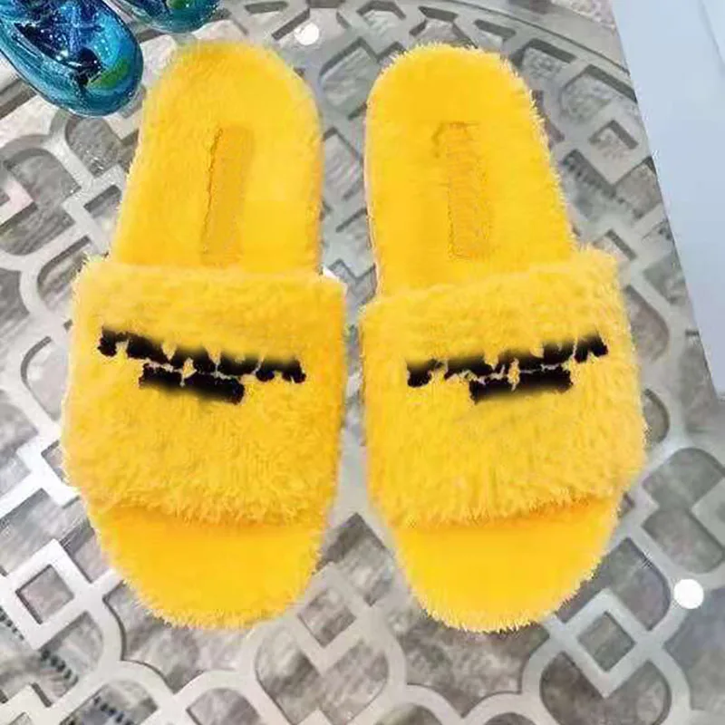 

Winter Wool Drag Candy Color Cute Sweet Flat Bottom Comfortable Non-slip Wear-resistant Luxury Brand Home Ladies Slippers 35-40S