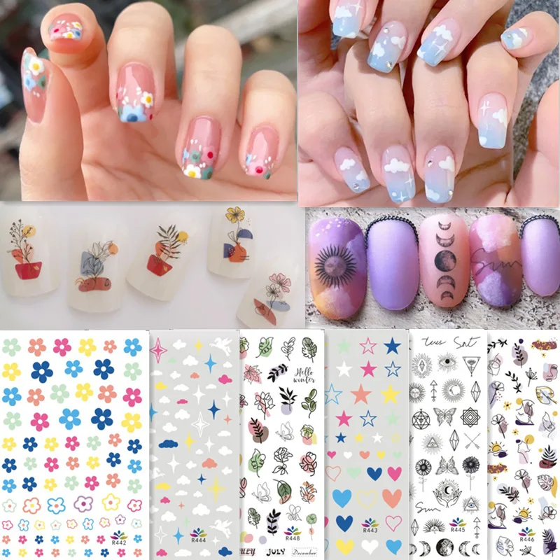 

3D Smile Nail Stickers DIY Lady Face Flower Star Love Heart Decals Cloud Nail Art Sliders Self Adhesive Decorations Manicure