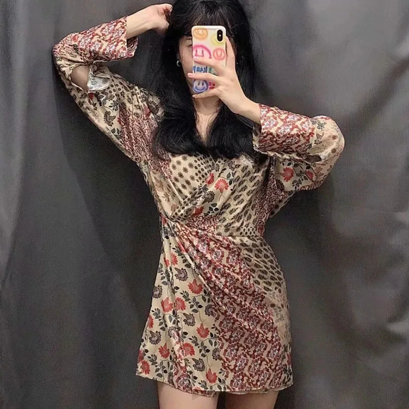 

Unua amo 2021 Summer V-neck Female Playsuits Long Sleeve Fashion National Style Chic Floral Print Elegant Woman Jumpsuits