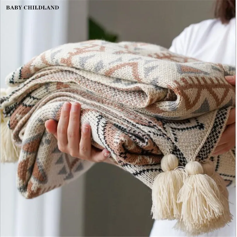 

150cm Knitted Blankets Woolen Soft Bedding Crib Stroller Blanket Tassel Sherpa Quilt Travel Blanket Sofa Throw Thread Blanket