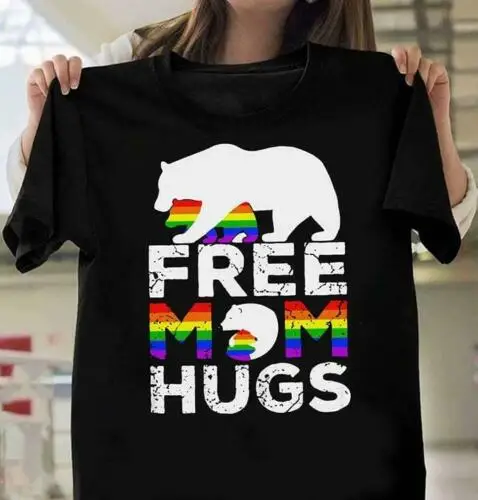Мужская хлопковая футболка Lgbt Bear Free Mom Hug Pride черная Повседневная с S 3Xl лето