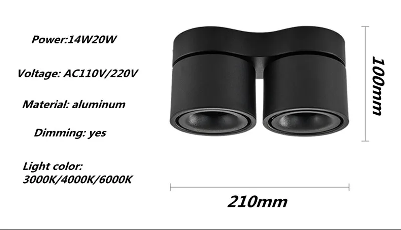 Лампа рассеянного освещения для установки на поверхности светодиодный COB Downlight14W/20 Вт вращающийся Светодиодный точечный светильник потолочный светильник с светодиодный драйвер AC110V/220 V