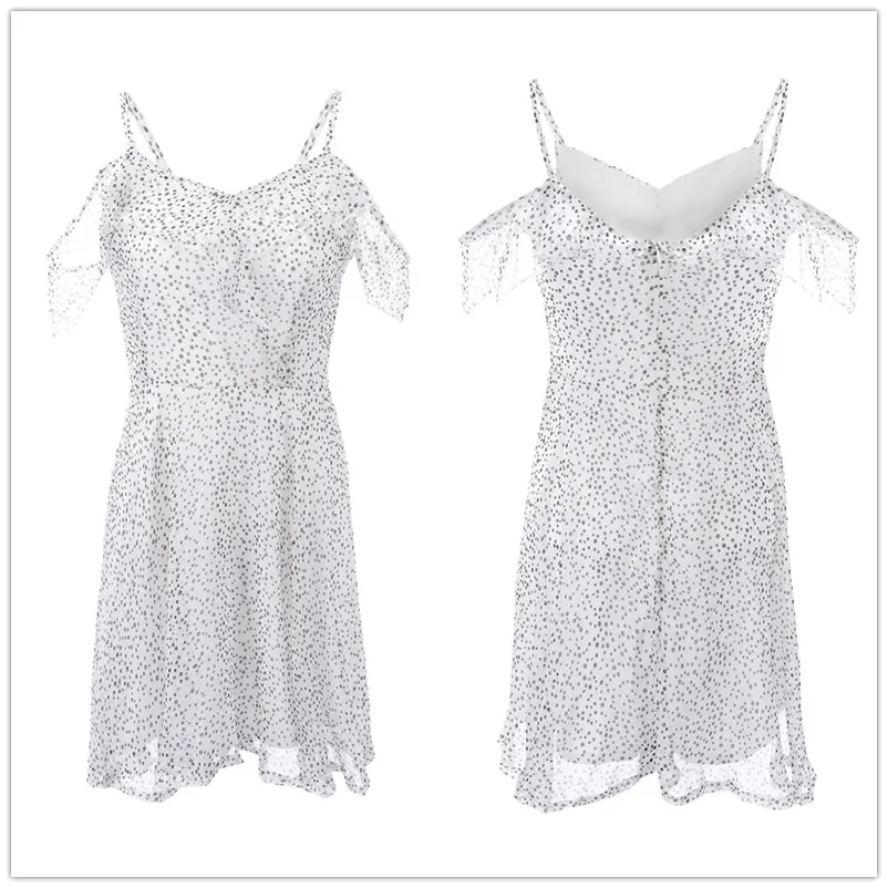 сарафан женский летний мода 2019 белое шифоновое платье в горошек платья больших