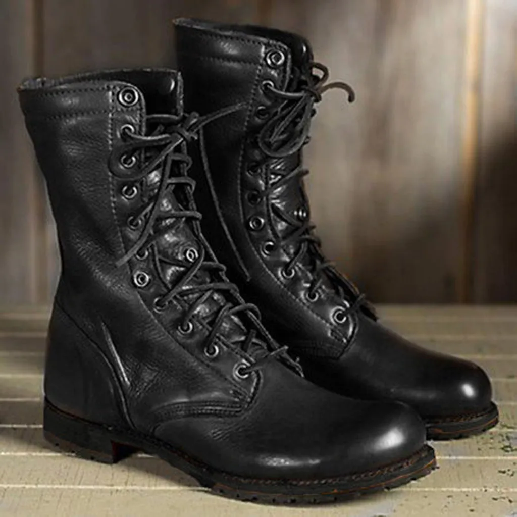 Ботинки на низком каблуке с круглым носком обувь в стиле ретро шнуровка средние