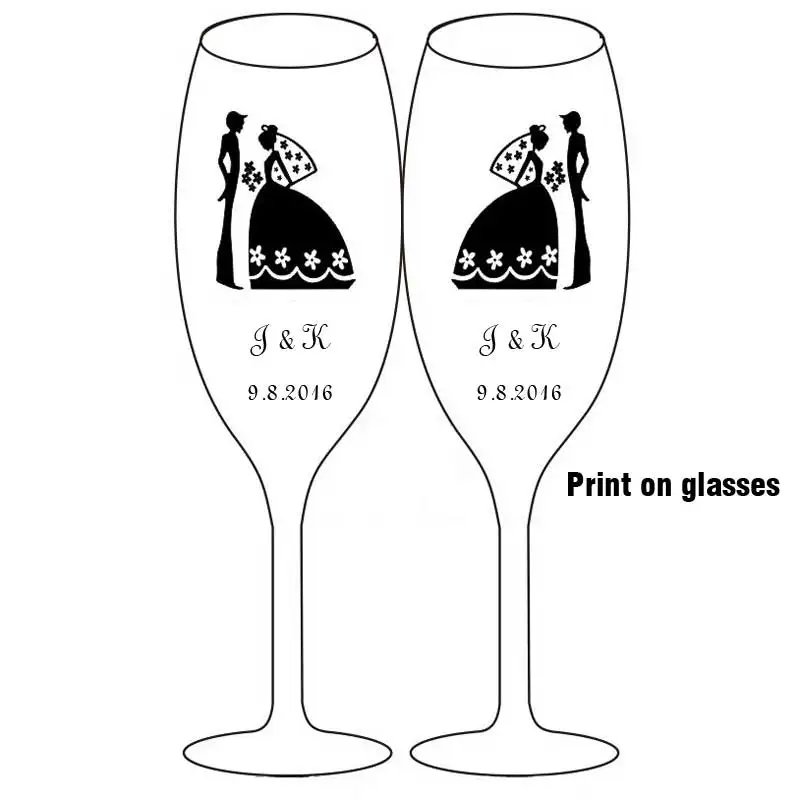 Print on glasses 2 шт Свадебные бокалы es персонализированные флейты для шампанского Хрустальные Вечерние бокалы в подарок для тостов хрустальные бокалы с гравировкой на годовщину H1043 - Цвет: Print on glasses