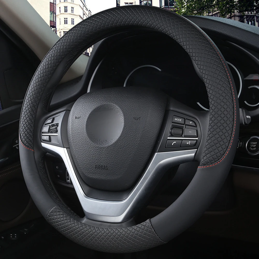 HITWH Leather Universal Car Steering Wheel Cover 37CM 38CM Car Styling Sport Auto Steering Wheel Covers Anti Slip