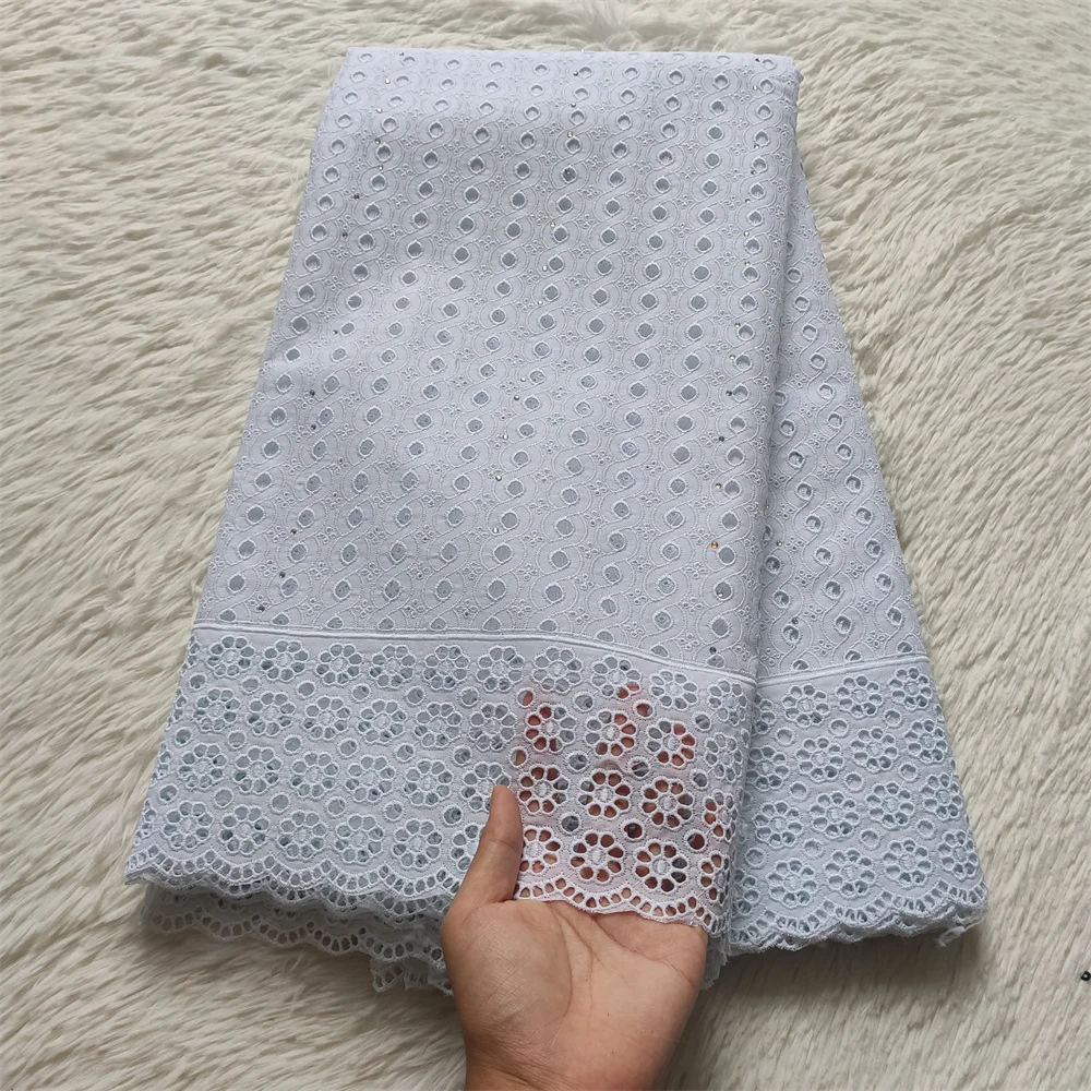 

Latest 2022 High Quality African Nigerian Tulle Lace FabricCotton Embroidery Party Prom Dress Wedding Damask Guipure 5yard