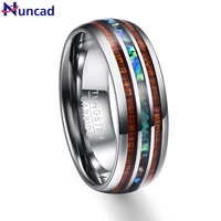 silver color koa wood abalone inlay high polish 8mm width 100 genuine wedding band elegance tungsten carbide rings for men