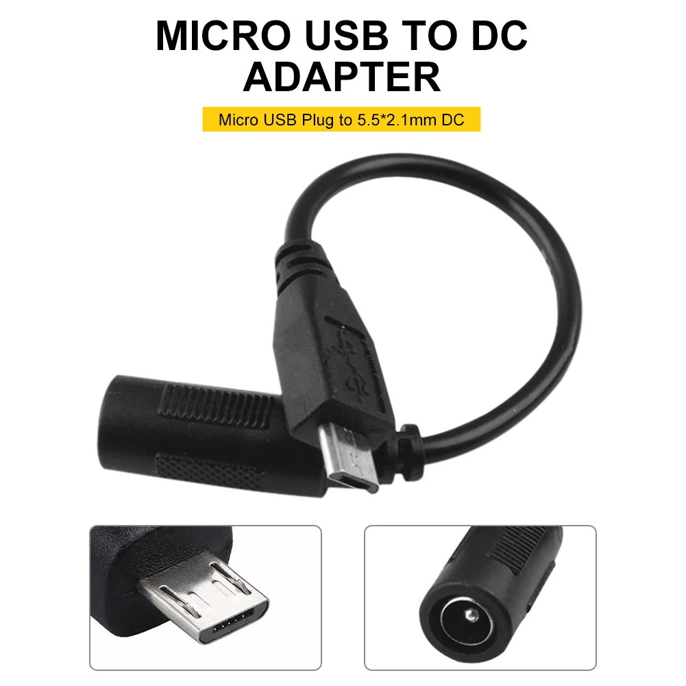 

Micro USB Plug To 5.5mm 2.1mm DC Barrel Jack Adapter 5V Power Cable Connector