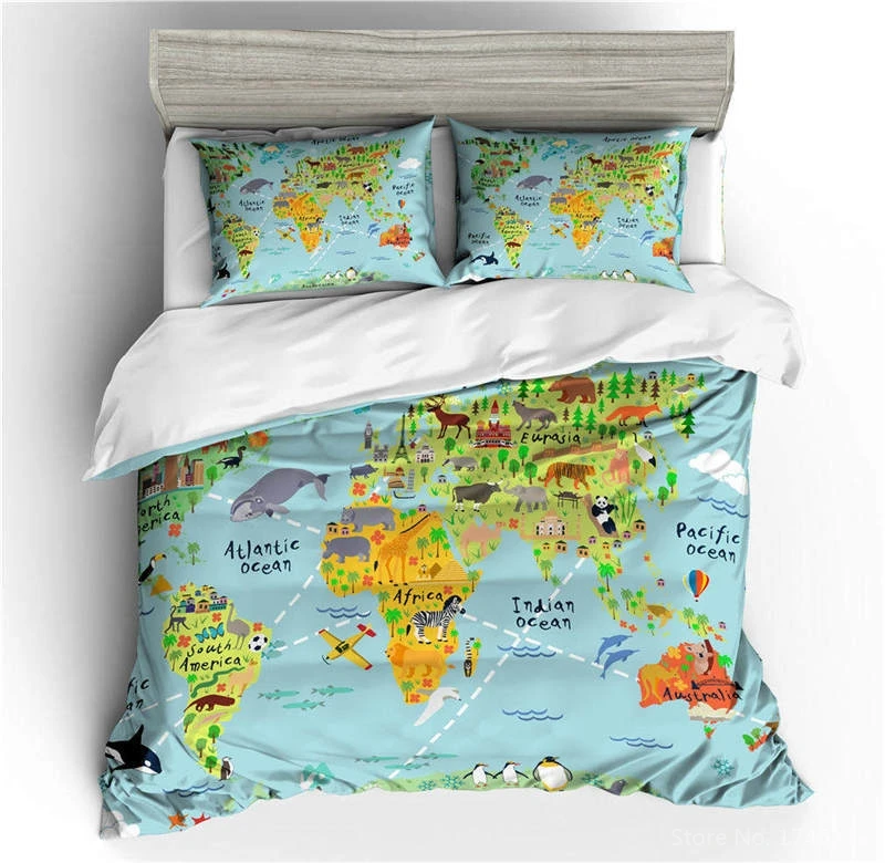 

3D World Map Printed Bohemian Duvet / Comforter Cover Pillowcase Set Twin Full Queen King Size Bedding Set Bed Linens Bedclothes