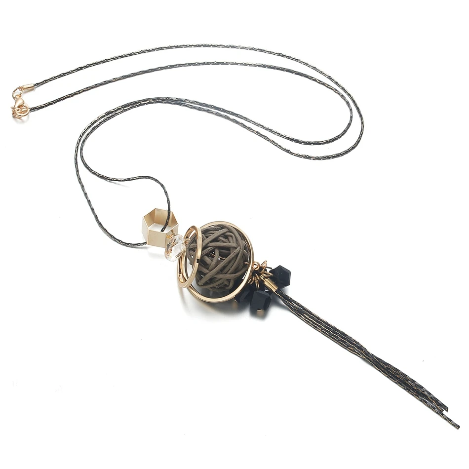 Женское ожерелье с ротанговыми шариками Длинные ожерелья и подвески кисточками