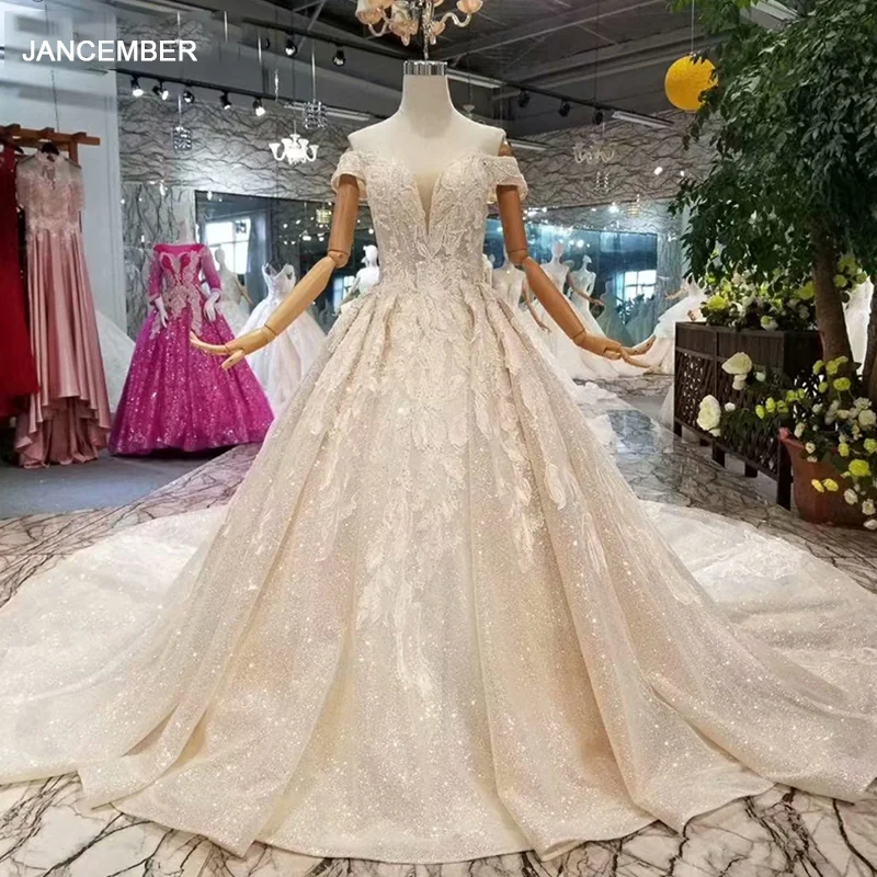 

LSS083 блестящее кружевное шикарное свадебное платье с открытыми плечами и милым длинным шлейфом vestido de novia para boda civil corto