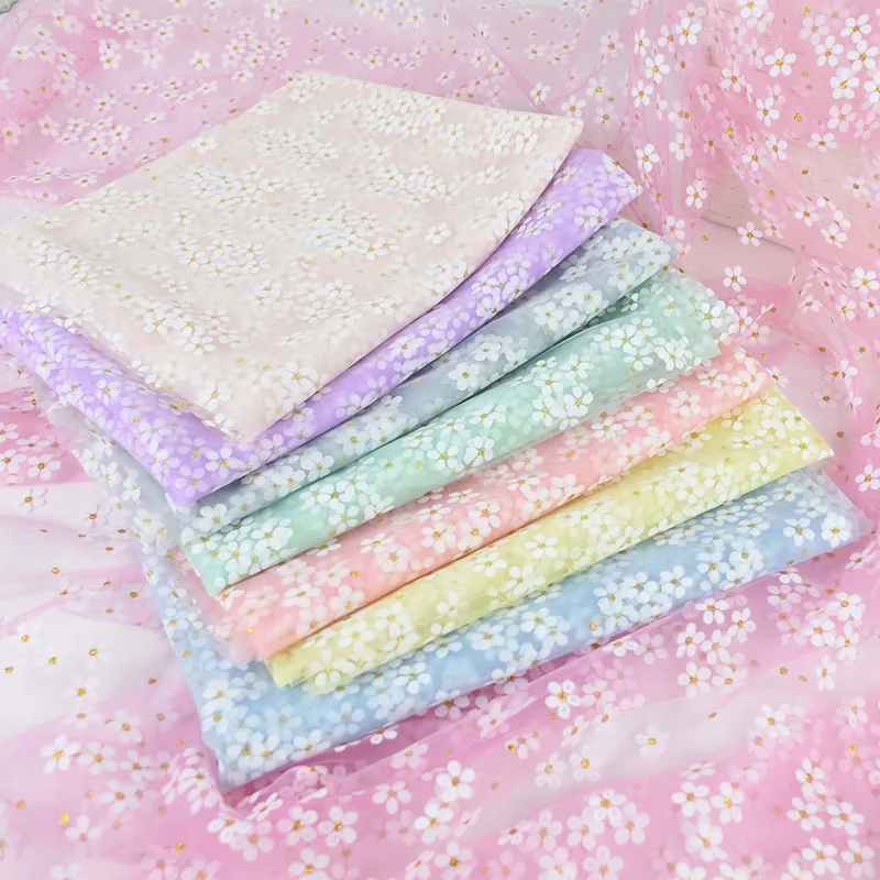 

Beautiful Small Flowers Printed Organza Tulle Fabric For Girls Women Clothes Skirt Gown Sewing Material Wedding Party Supplies