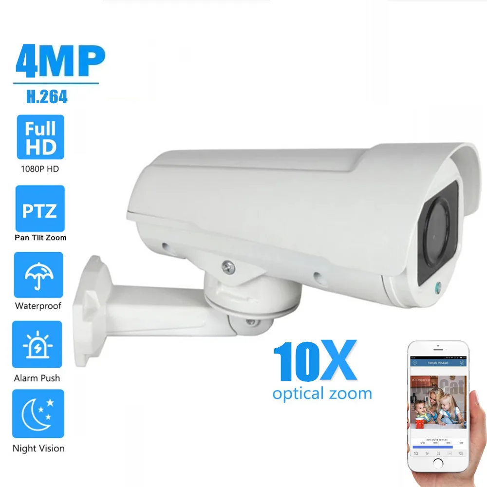 

IP-камера, 2 МП, 4 МП, HD, 1080P, PTZ 4X, 10-кратный зум, автофокус, варифокальный металлический корпус, наружная сетевая камера видеонаблюдения