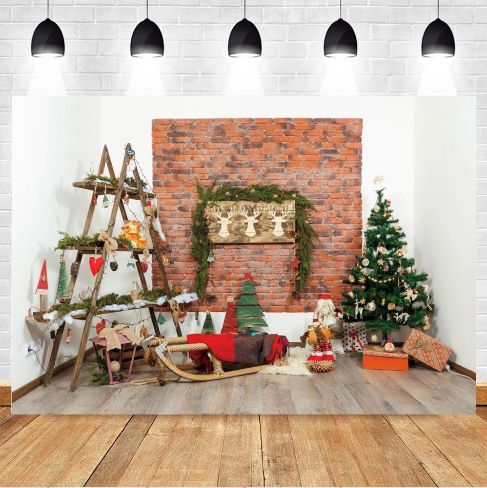 

Yeele Christmas Tree Gift Background Photography Brick wall Wood Board Floor Interior Portrait Backdrop Photographic Photophone