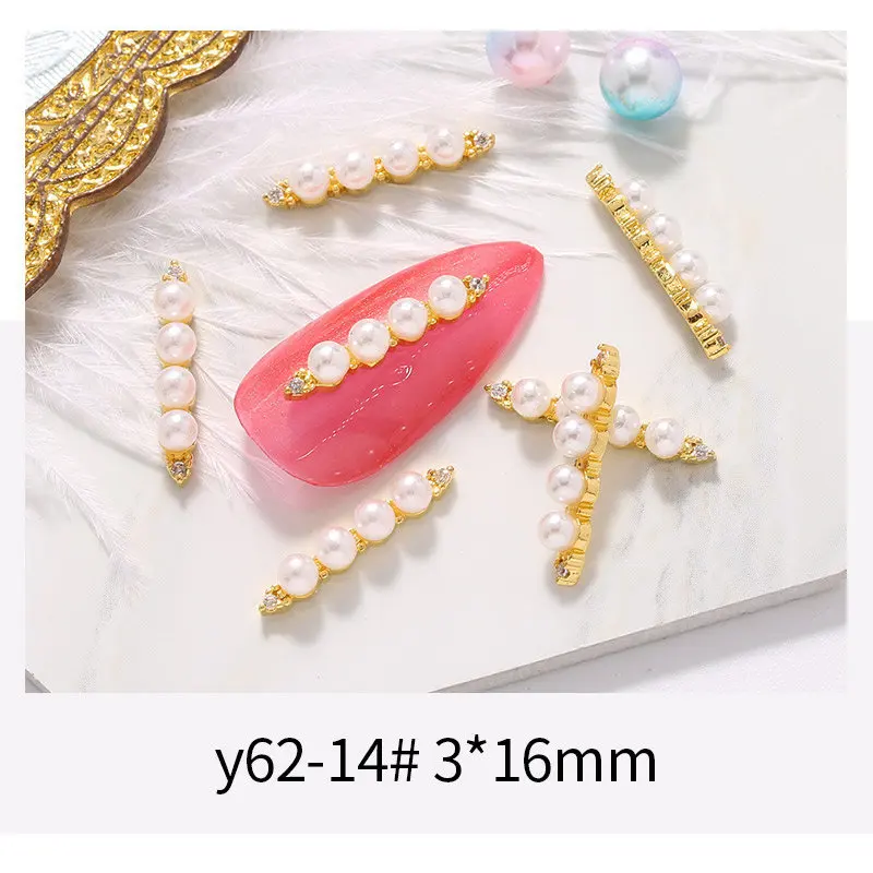 y62-14 10 шт./лот класса люкс цепь кулон 3D ногтей Декоративный Циркон с украшением в виде кристаллов, с отделкой жемчугом, металлом, аксессуары для ногтей набор страз для ногтей прелести - Цвет: y62-14