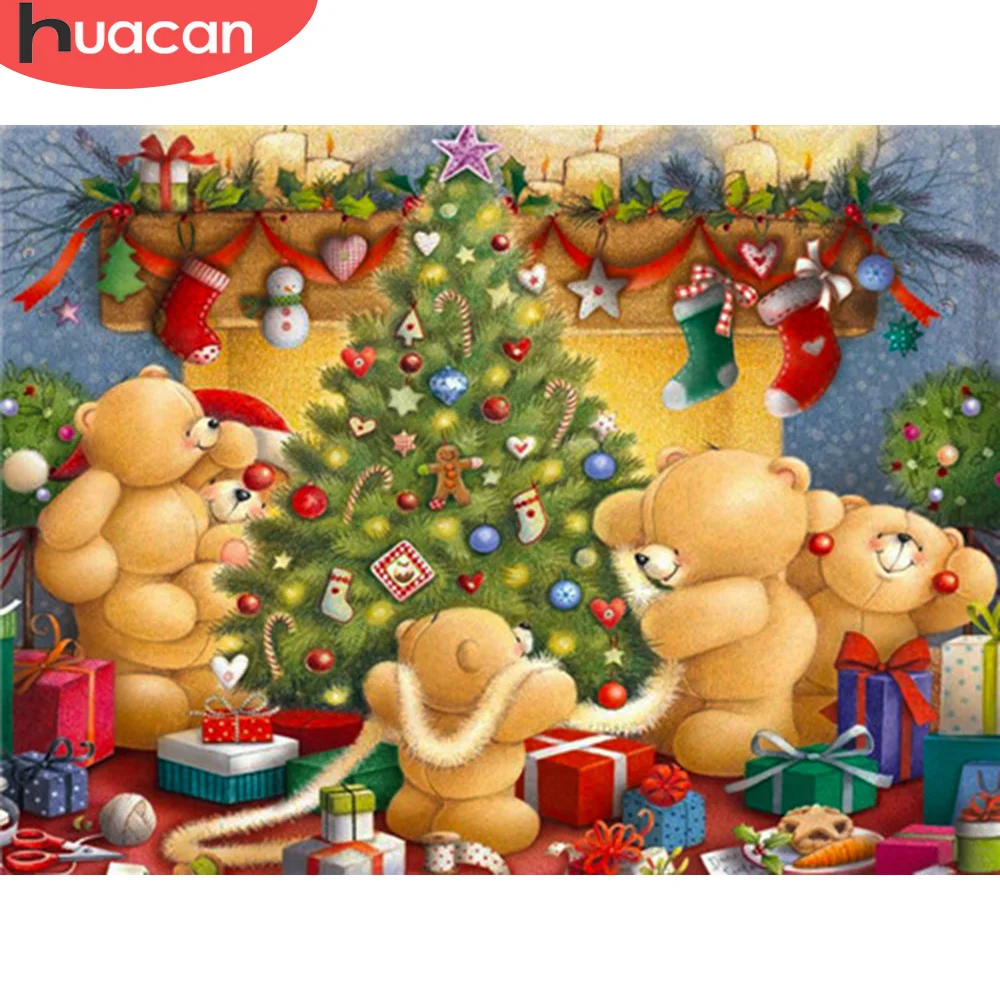 

HUACAN Алмазная вышивка животные медведь алмазная мозаика 5д рождество вышивка крестиком картины декор для дома