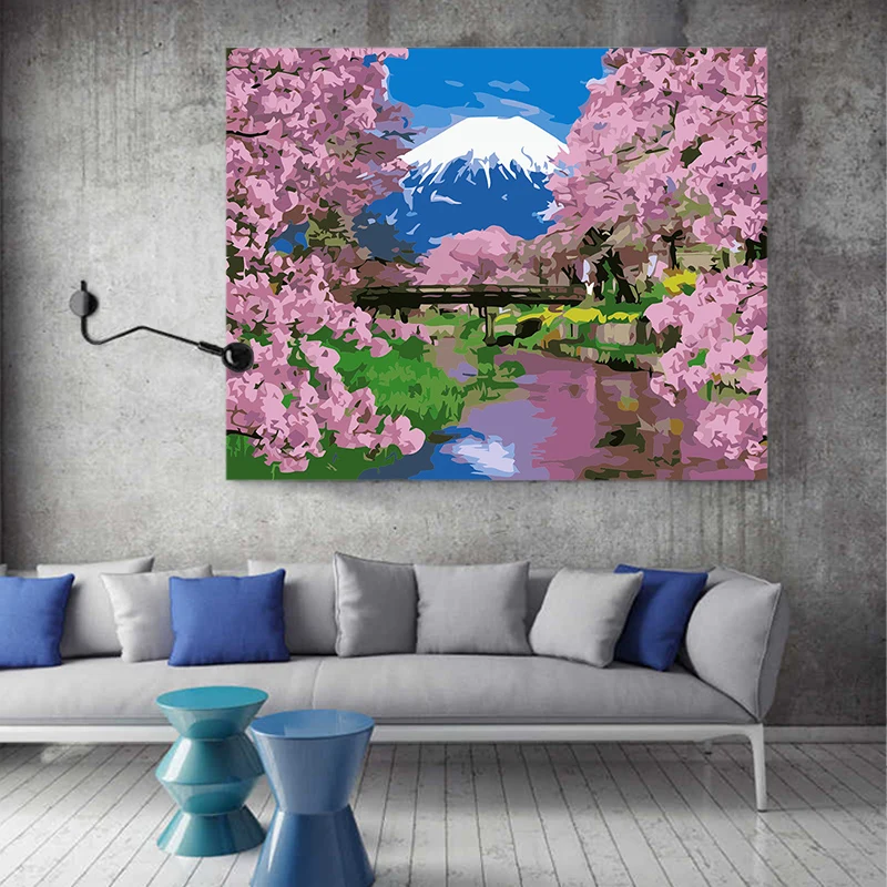 Картина с розовым цветком по номерам уличные леса Риверсайд весенние пейзажи