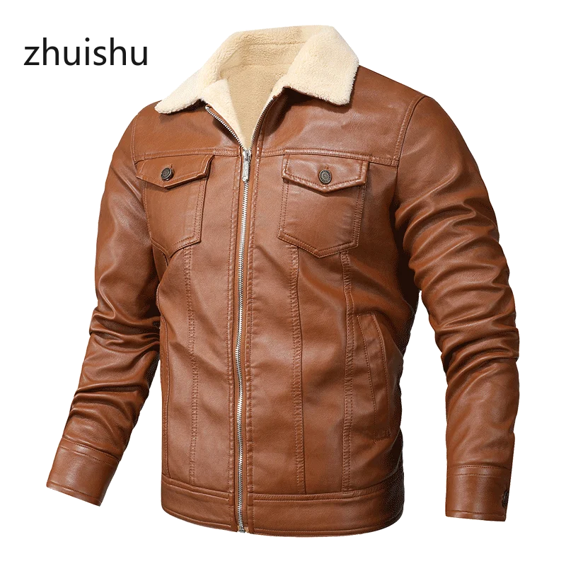

ZHUISHU 2020 Men's Retro Jackets Men Slim Fit Motorcycle Leather Jacket Outwear Winter Coat Men Warm Leather Jackets