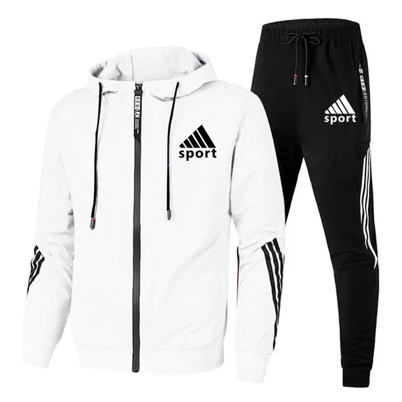 

Brand 2 Pieces Men's Sets Tracksuit Men Zipper Hooded Sweatshirt+Pants Pullover Hoodie Sportwear Suit Casual Sports Men Clothes