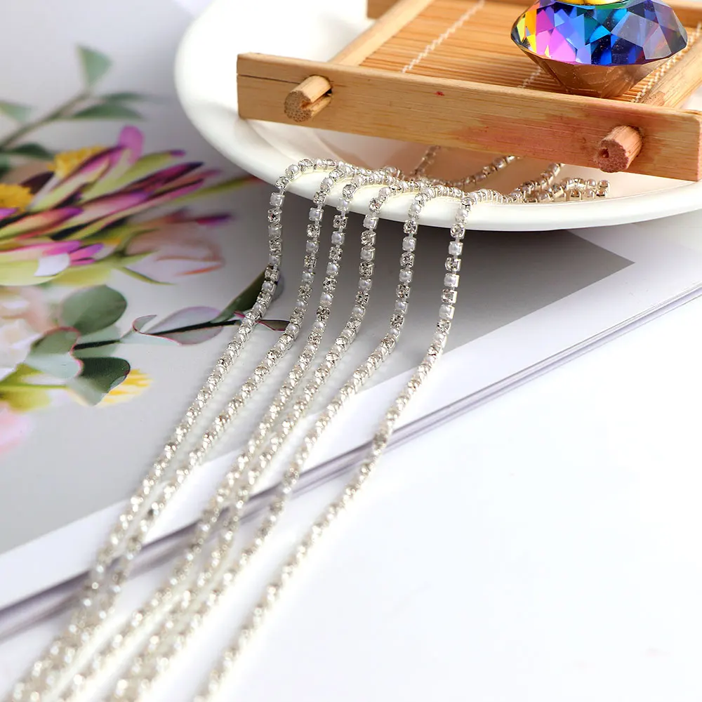 Цепочка для ногтей с жемчугом золотистая/серебристая стеклянная 1 5/2/2 5/3 мм |