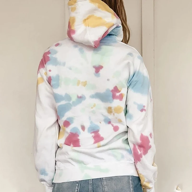 Осень принт с кулиской карманы женские толстовки свободного покроя длинными