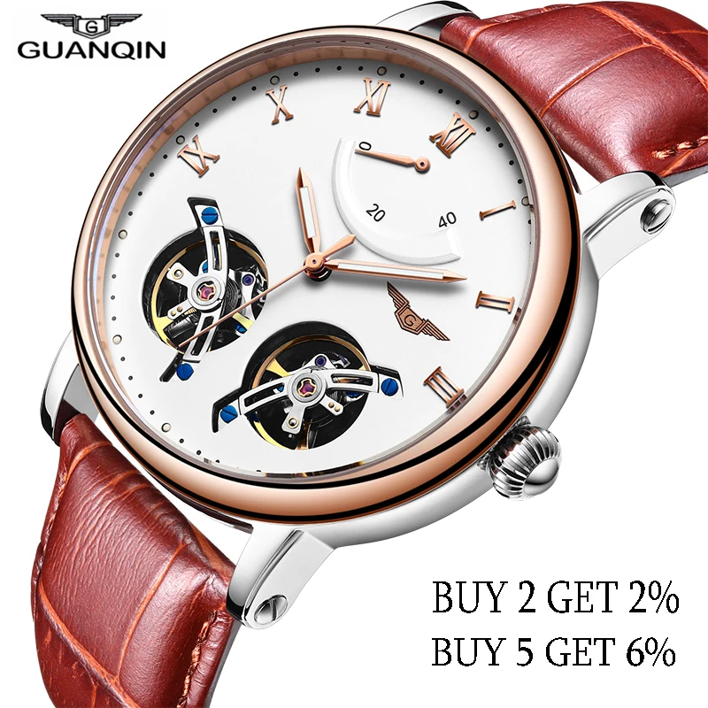 GUANQIN, двойные Tourbillon, автоматические часы, Роскошные, Relogio Masculino, водонепроницаемые, спортивные, брендовые, мужские, механические часы, наручные часы