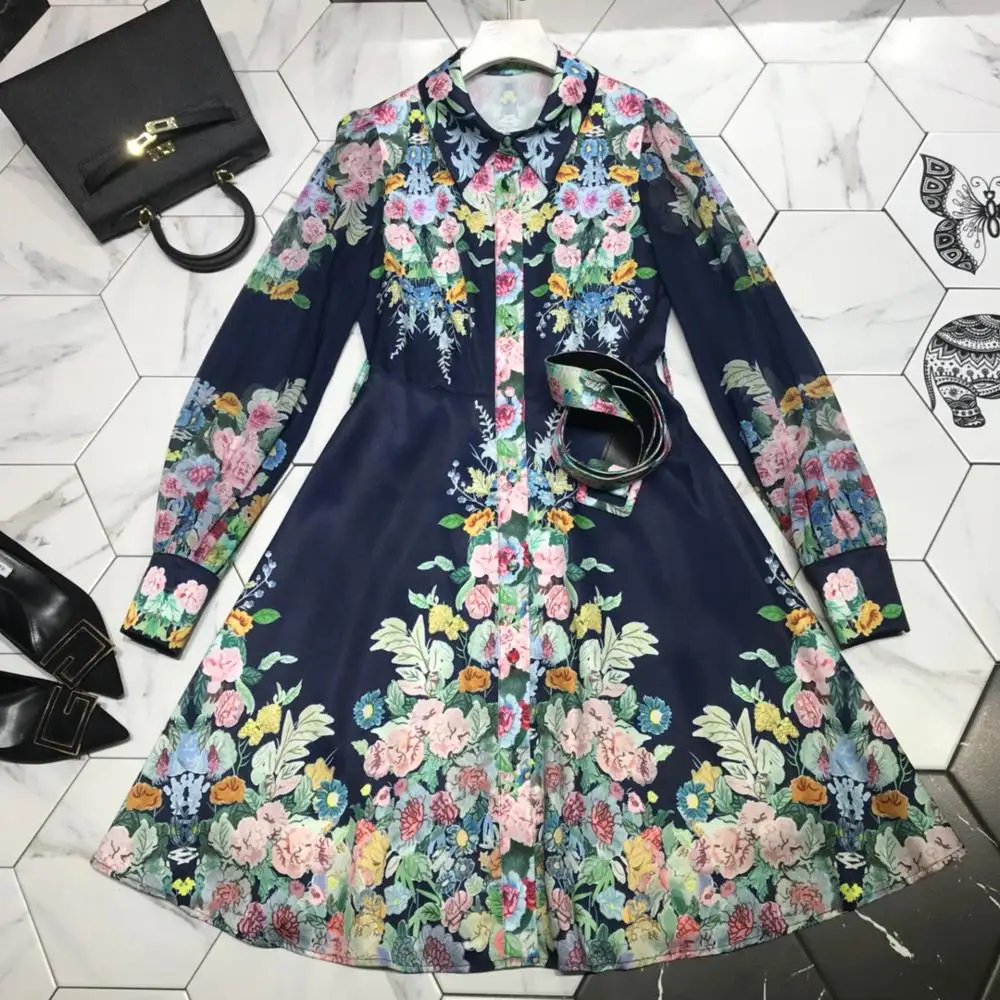 Женское повседневное пляжное платье с цветочным принтом синее шифоновое для