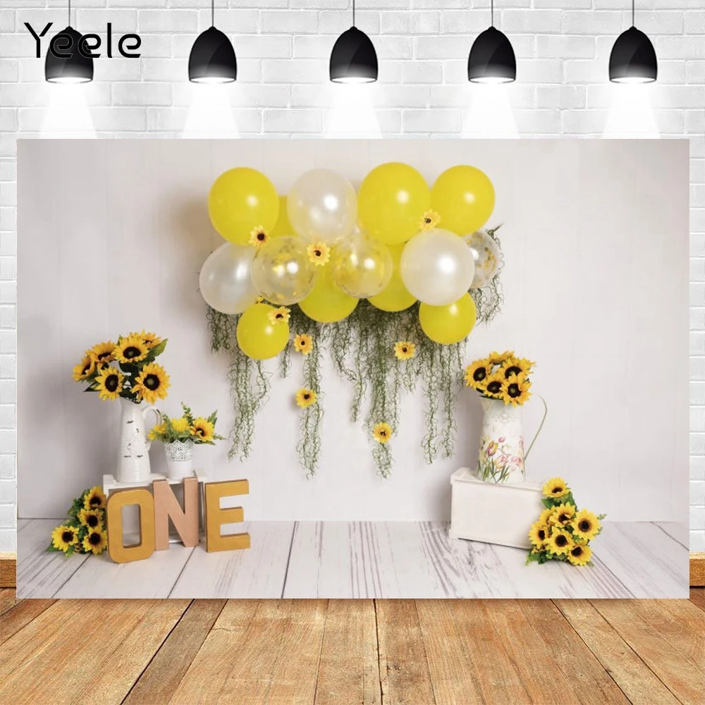 

Yeele Yellow Balloon Sunflower Room Baby 1st Birthday Backdrop Vinyl Background For Photography Photo Studio Photophone Decor