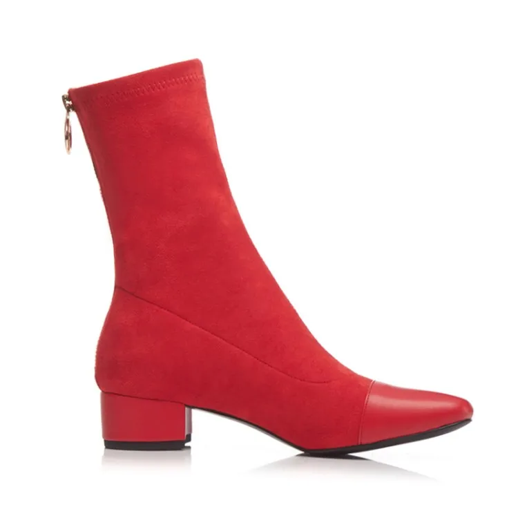 

MLJUESE 2020 women ankle boots velvet square toe winter short plush mixed colors women socks boots party dress size 34-43