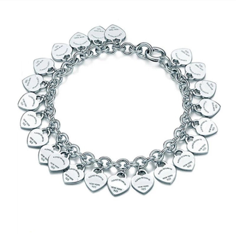 

1:1 S925 Sterling Silver Multi Heart Fashion Bracelet Women's Logo Original Jewelry Party Anniversary Birthday Exquisite Gift